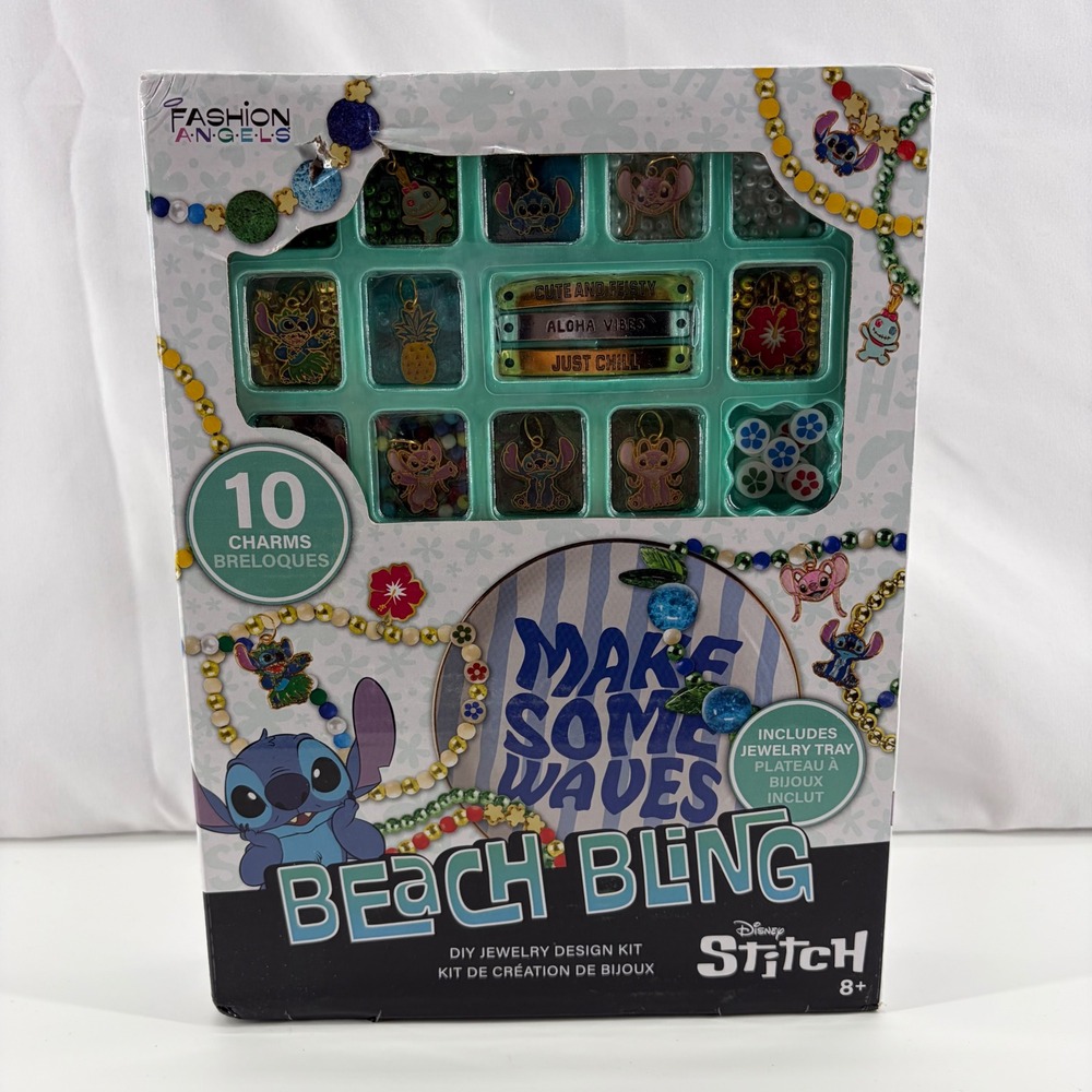 Fashion Angels Disney Stitch Beach Bling DIY Jewelry Design Kit 10 Enamel Charms
